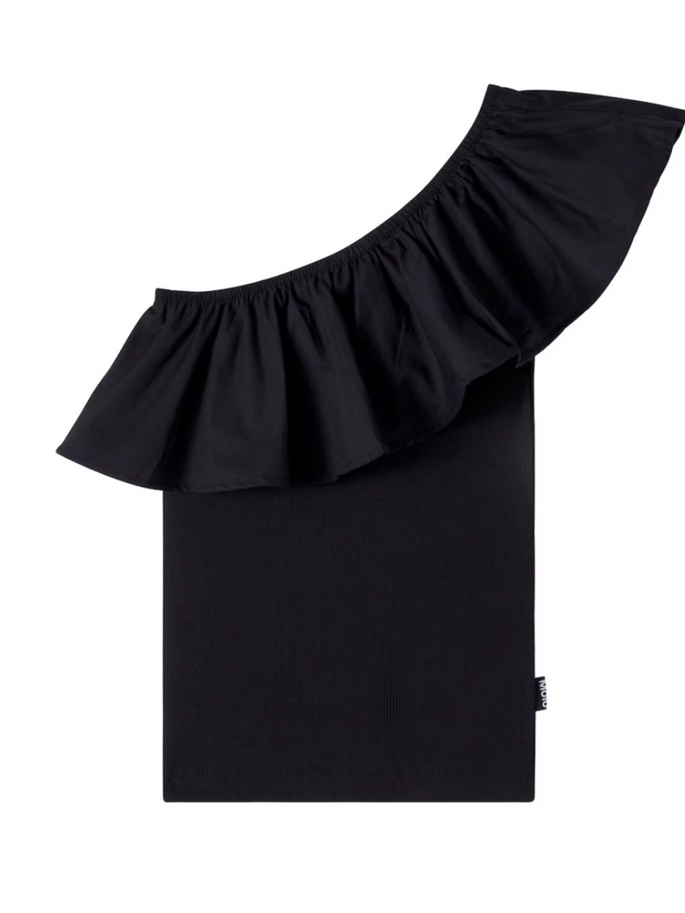 Girls Molo Black One Shoulder Ruffle Neck Tee - size 7/8
